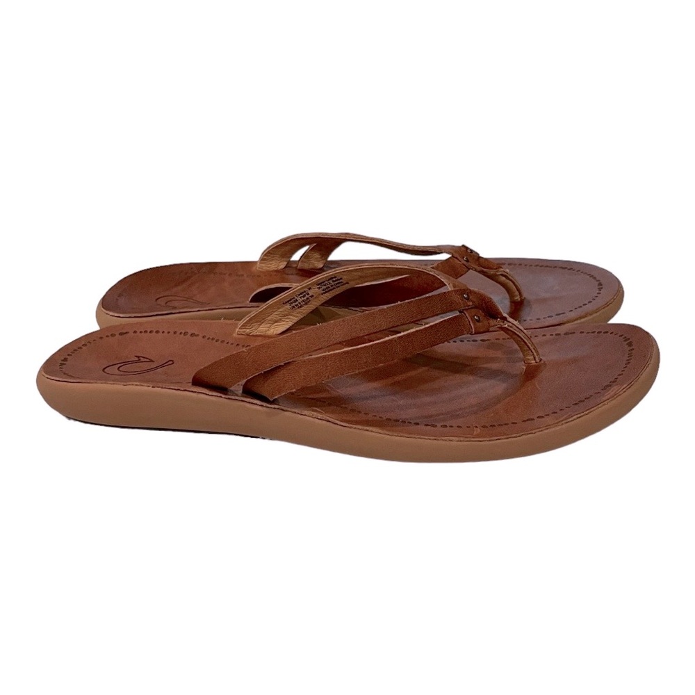 OLUKAI Kapehe Luana Leather Flip Flop Thong Sandals Size 9 EUC
